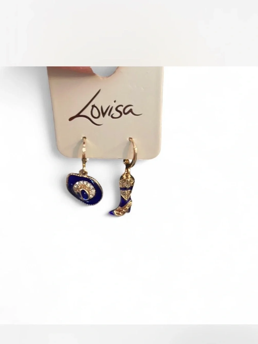 Western vibes,Lovisa Gold-Tone Navy Western Hat & Boot Drop Earrings